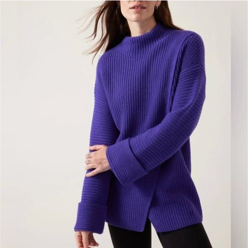 Athleta Azalea Wool Cashmere Mock Neck Sweater in Noble Blue